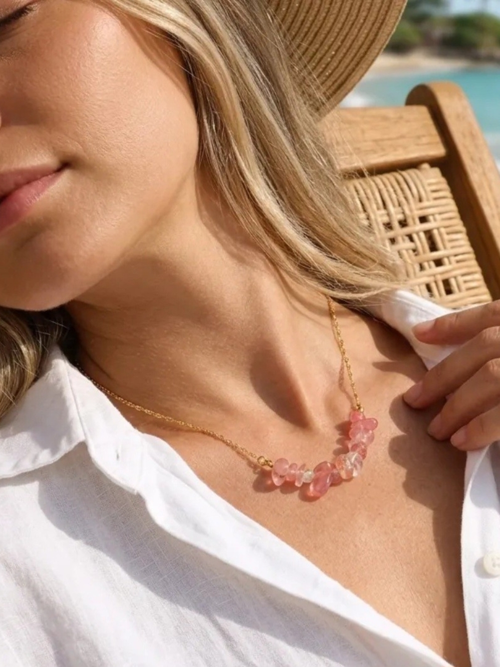 18K Gold Plated Stainless Steel Natural Stone Chip Necklace